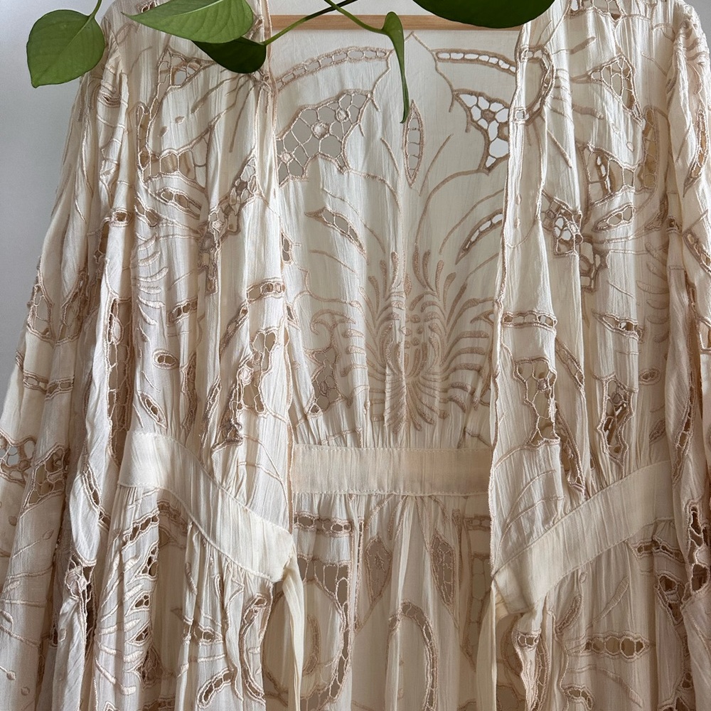 🕊️✨Free People Loveland Kimono XS/S Ivory Embroidered Boho Luxe $598 - Picture 4 of 15